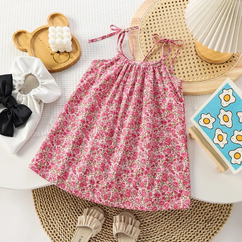 Girls Dresses Floral Print Sling Dresses For Girls Toddler Girl Dresses Kids Clothes Baby Girl Clothes For 1-6 Years Old