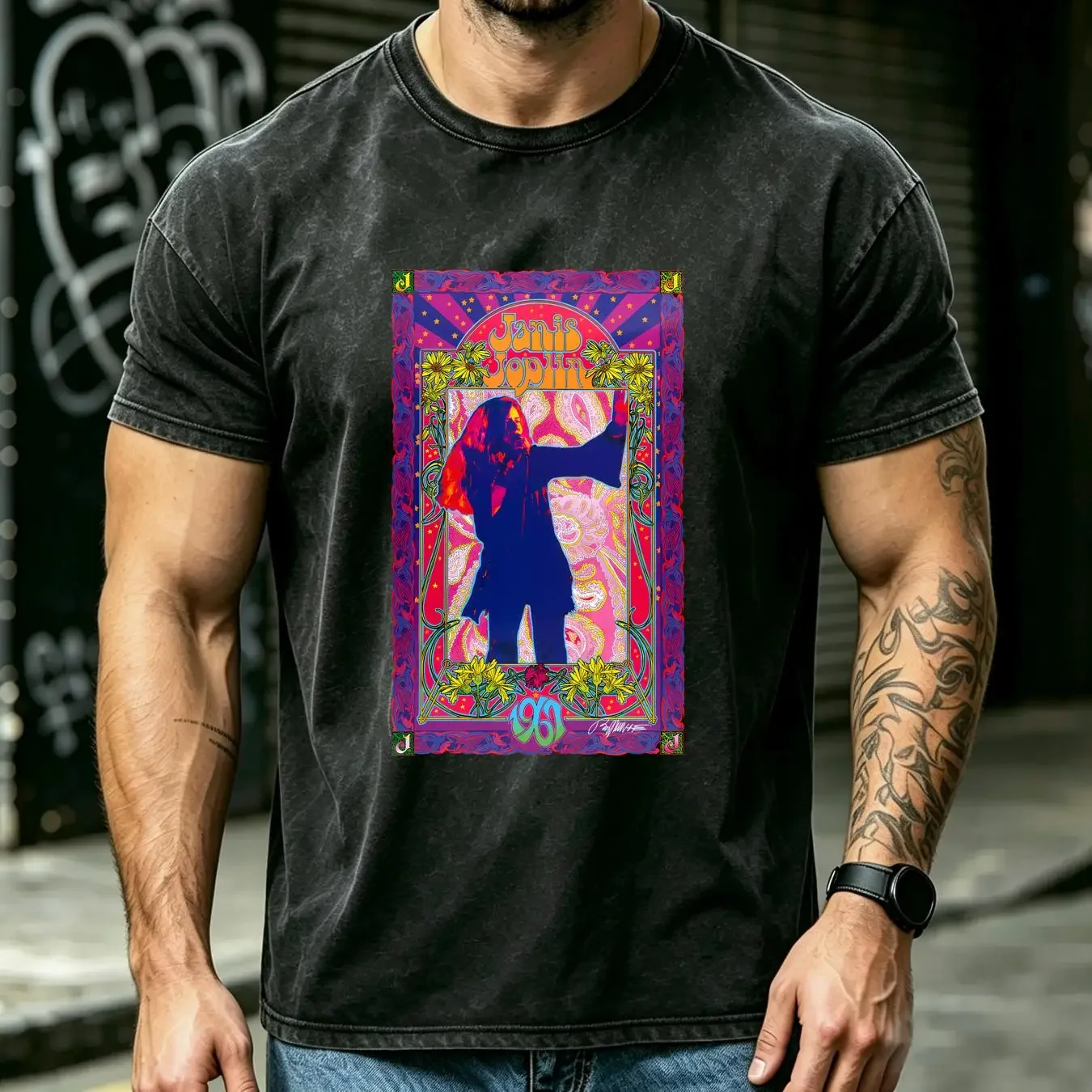 washed T Shirt janis joplin 1967 bob masse art vintage Washed Soft Versatile Casual designer clothes homme fashion Stretched