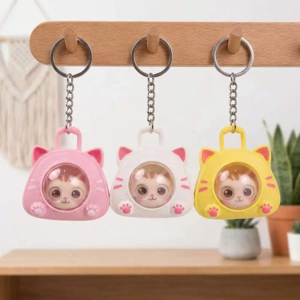 Cartoon Eye Changing Cat Bag Keychain Multi Expression Funny Cat Squeeze Sound Charm Plastic One Click Face