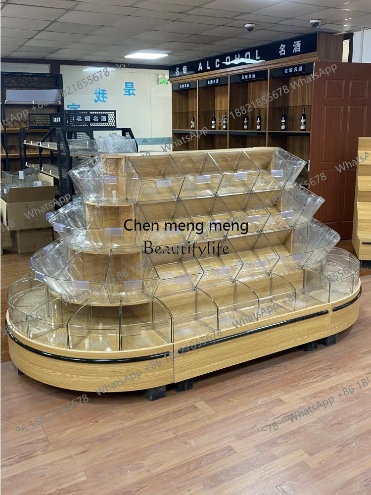 2Supermarket Wooden Four-Layer Scattered Snack Cabinet Bulk Leisure Food Shelf round Display Cabinet