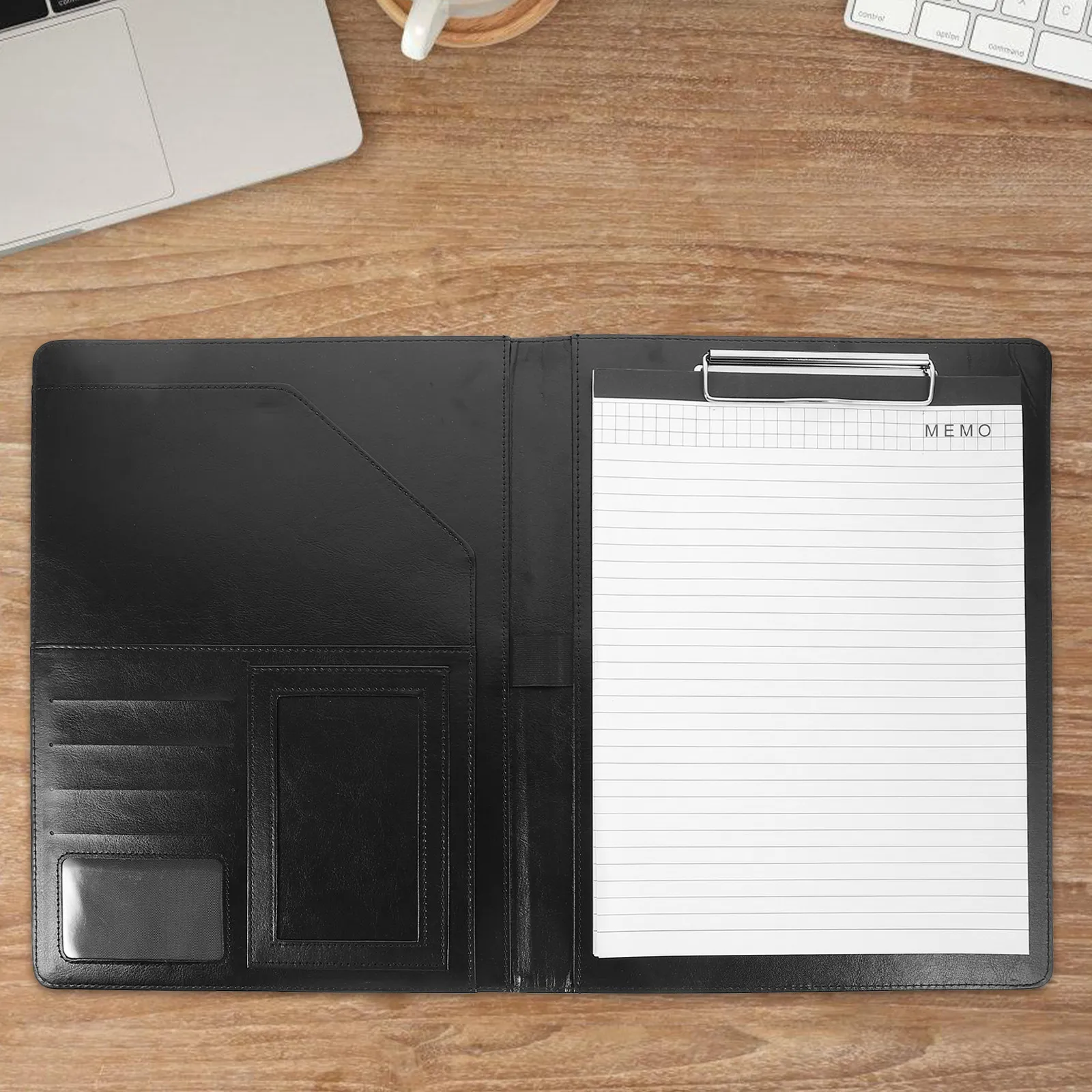 1set-pu-portfolio-folder-with-interlayer-document-storage-business-card-slots-metal-clips-flexible-pen-holder-for-office