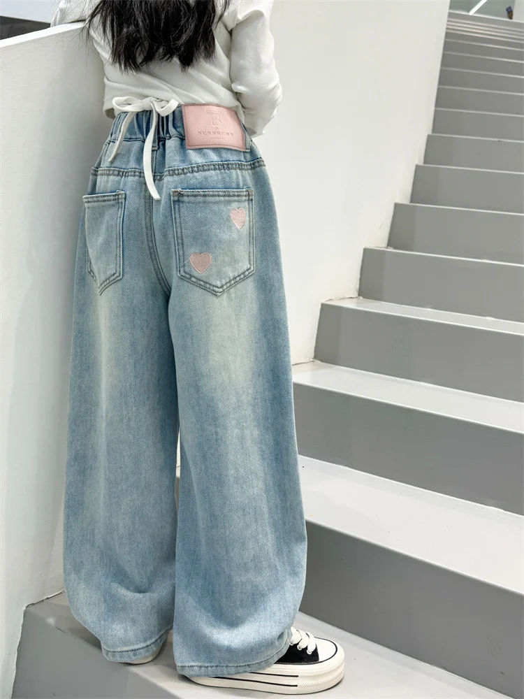 

Girls Wide Leg Jeans Spring Autumn Sle High Waist Long Pants Casual Straight Cut Trousers for Big Kids Faionable Spring Wear