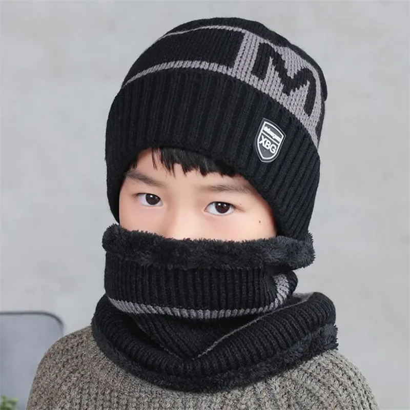 Gorro tejido de invierno para niños, bufanda para niños y niñas, gorros de felpa cálidos para exteriores, conjuntos de 2 piezas, nueva gorra con