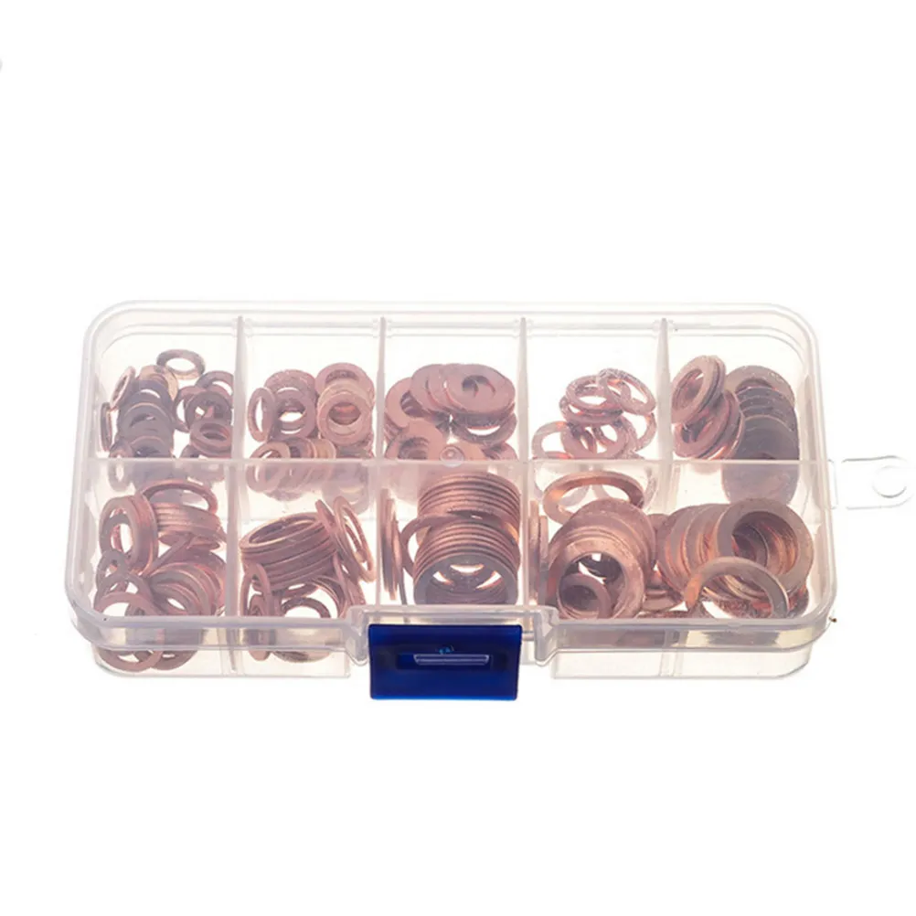 200Pcs Copper Washer Gasket Set High Conductivity Corrosion Resistant for Car Engine Generator Marine Oil Drain Plug Fittings