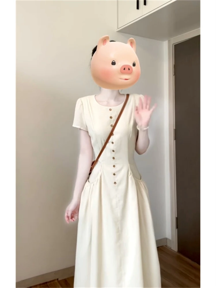 

Новинка! Женское приталенное платье в корейском стиле для повседневной носки, весна, длинное, простое и элегантное, с высокой талией, А-силуэт, комфортное.