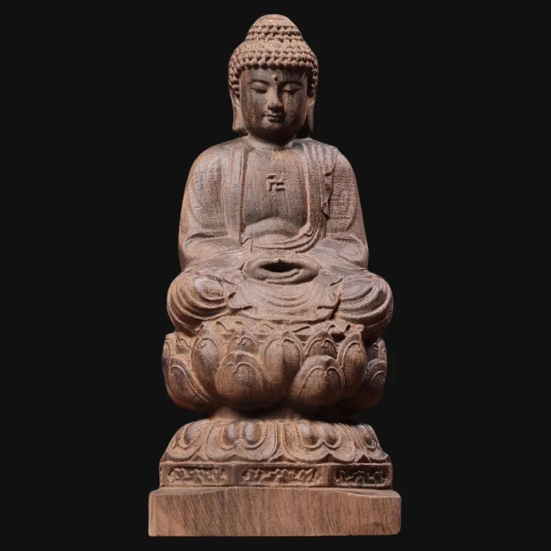 

Cz agarwood carved sakyamuni buddha figurine, solid wood carved buddha statue, wooden home buddha statue ornament, handicraft