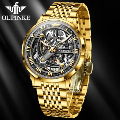 OUPINKE 3173 오토매틱 기계식 남성용 시계 사파이어 미러 텅스텐 스틸 스트랩 남성 시계