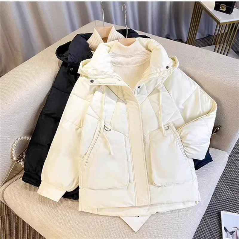 

2024 New Winter Women Warm Down Cotton Jacket Fashion Hooded Thick Puffer Clothing Short Coat Casual Loose Outerwear Female