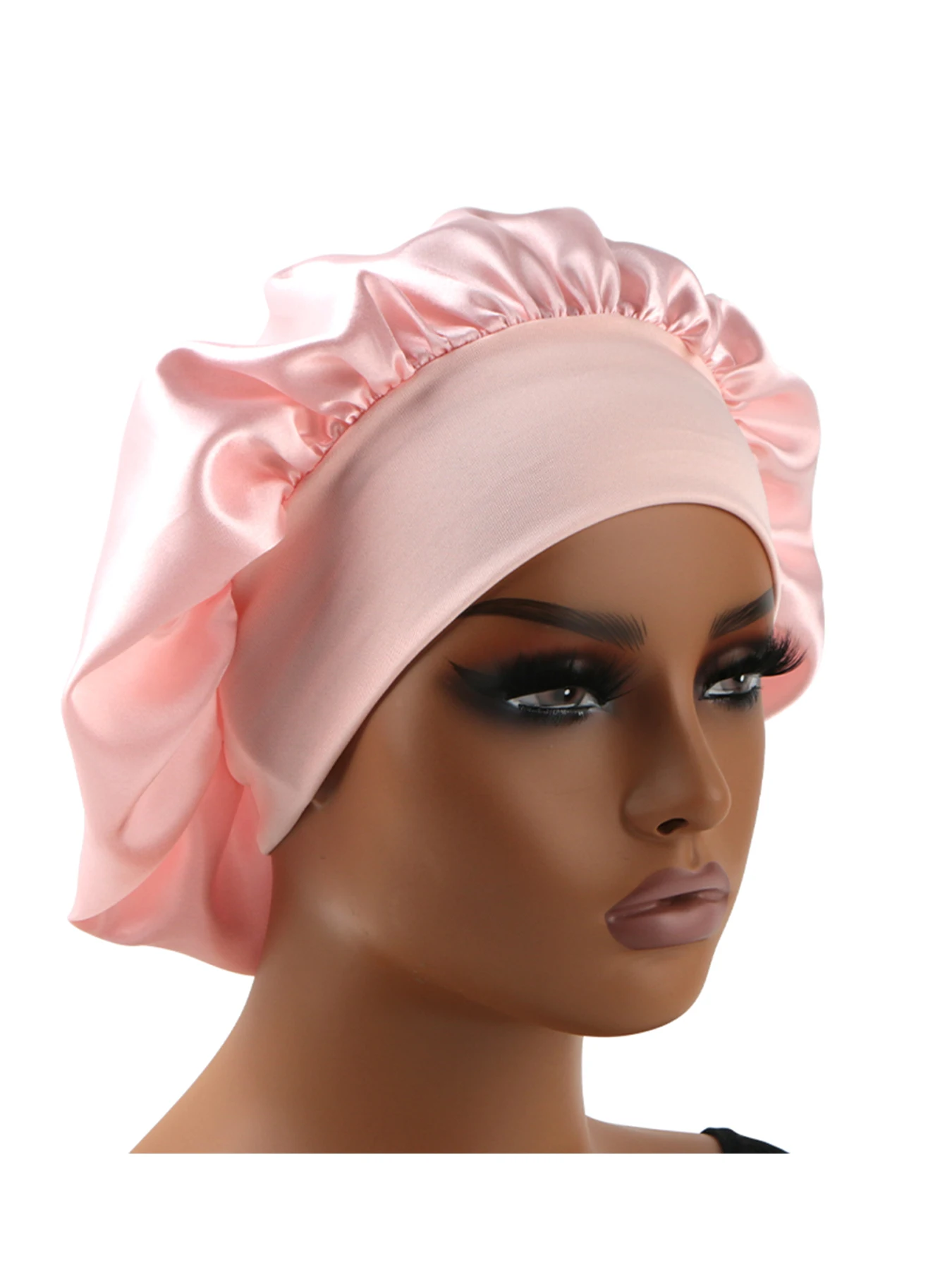 Normal adult sized Head Wrap Elastic Band Bonnet sleep cap Satin Silky Bonnet Sleep Black Pink color choice