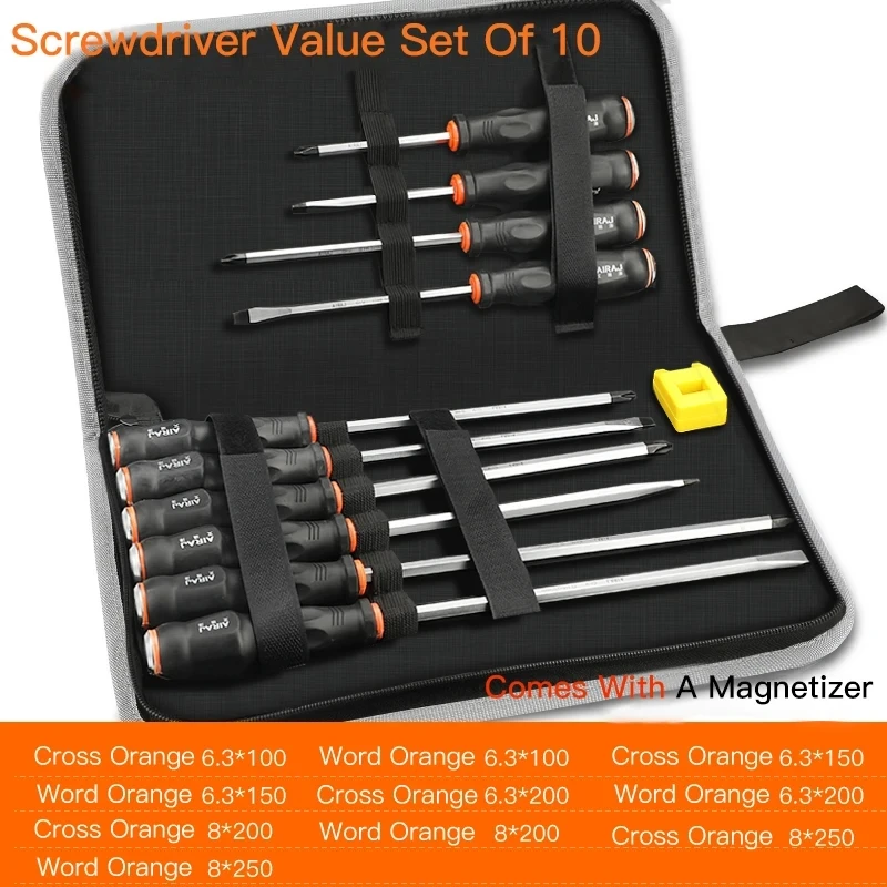 AIRAJ 6/8/10 Pcs Screwdriver Set Multifunctional Appliance Parts Repair Hand Tool One Word Cross With Magnetizer and Storage Bag