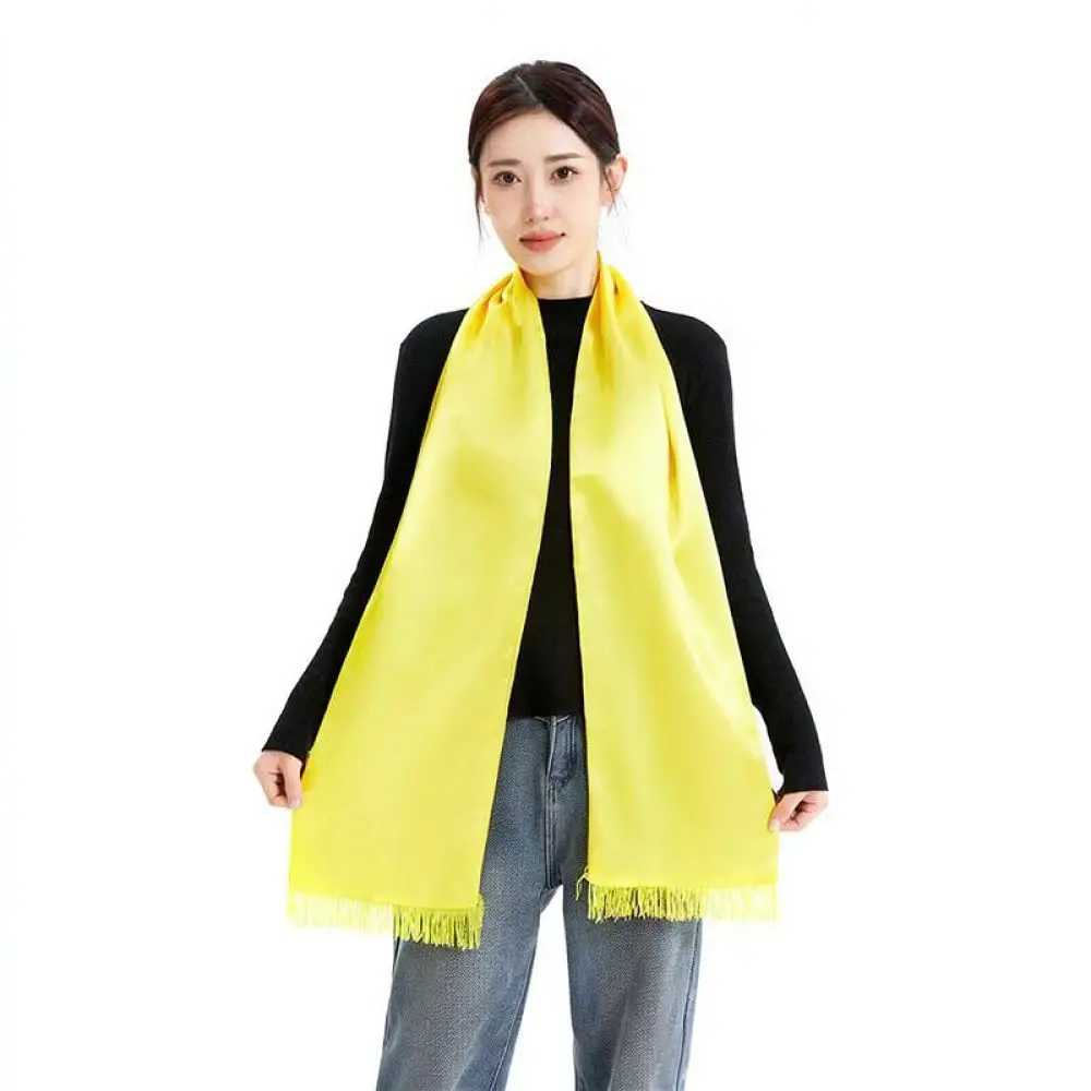 Customizable Yellow Satin Ribbon Scarf For Clan Rituals Professional Surname Embroidery Soft Breathable Ceremony Shawl