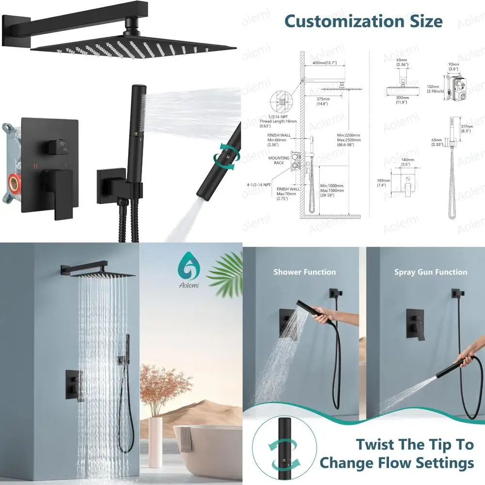 

High Pressure Shower System with Rainfall and Handheld Showerheads, Wall Mount Combo for Enhanced Shower Experience