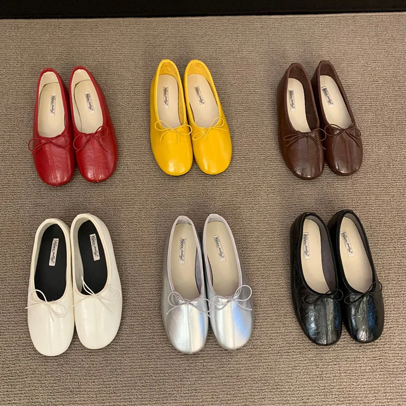 Neue Frühlings- und Herbst-Ballerinas für Damen mit Flacher Sohle, Runder Zehenpartie, Modischem Schleifen-Design, Slip-On-Schuhe für Damen zum Tanzen – Detail 1