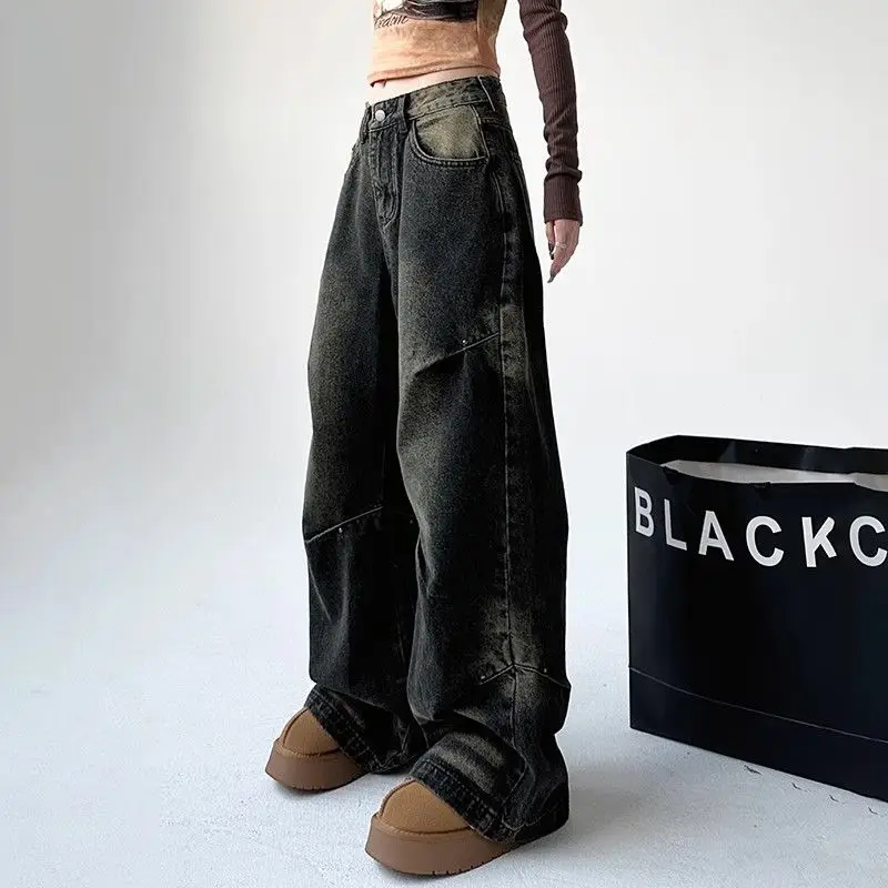 

New American mid-waist women jeans Y2k autumn and winter retro high street loose trendy brand couple wide leg pants