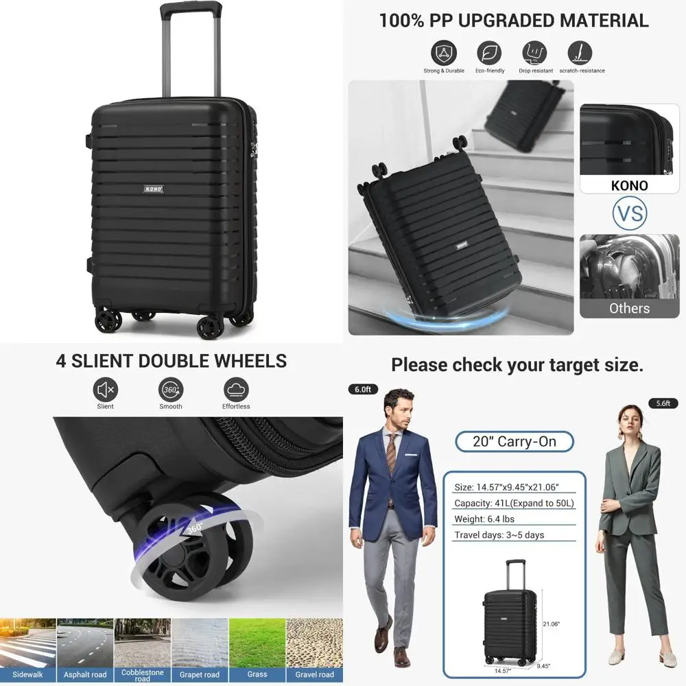 Expandable 20 Inch Spinner Luggage with Durable Hardside and Hidden Cup Holder, Lightweight for Travel