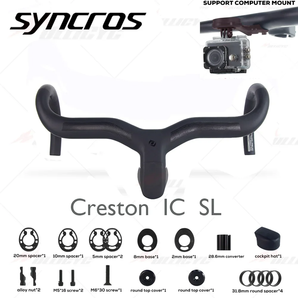 SYNCROS Integrated Road Handlebar  1:1 Creston iC SL Carbon Handlebar Internal Cable for mechanical and  Di2 Bike Accessories