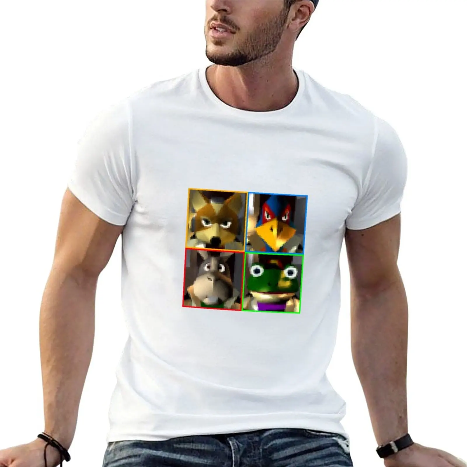 

We're Star Fox 64! (Grid) T-Shirt t shirts for man pack cotton man t shirts high quality luxury brand T-Shirt