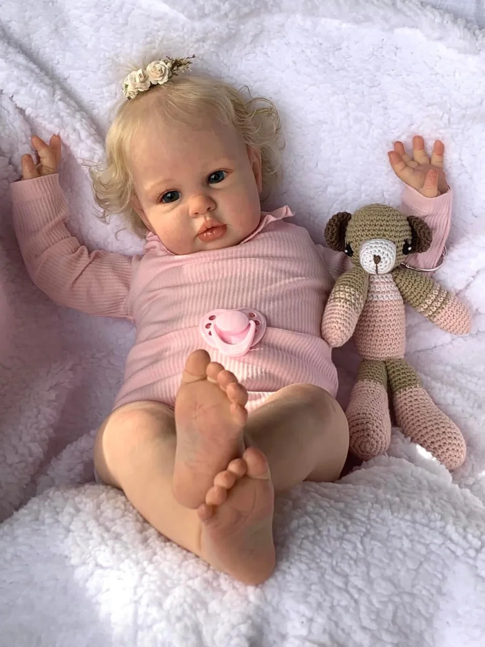 NPK 24Inch Reborn Baby Doll Ellie Toddler Newborn Doll Princess Girl Lifelike Soft Touch 3D Skin Art Doll with Hand Root Hair