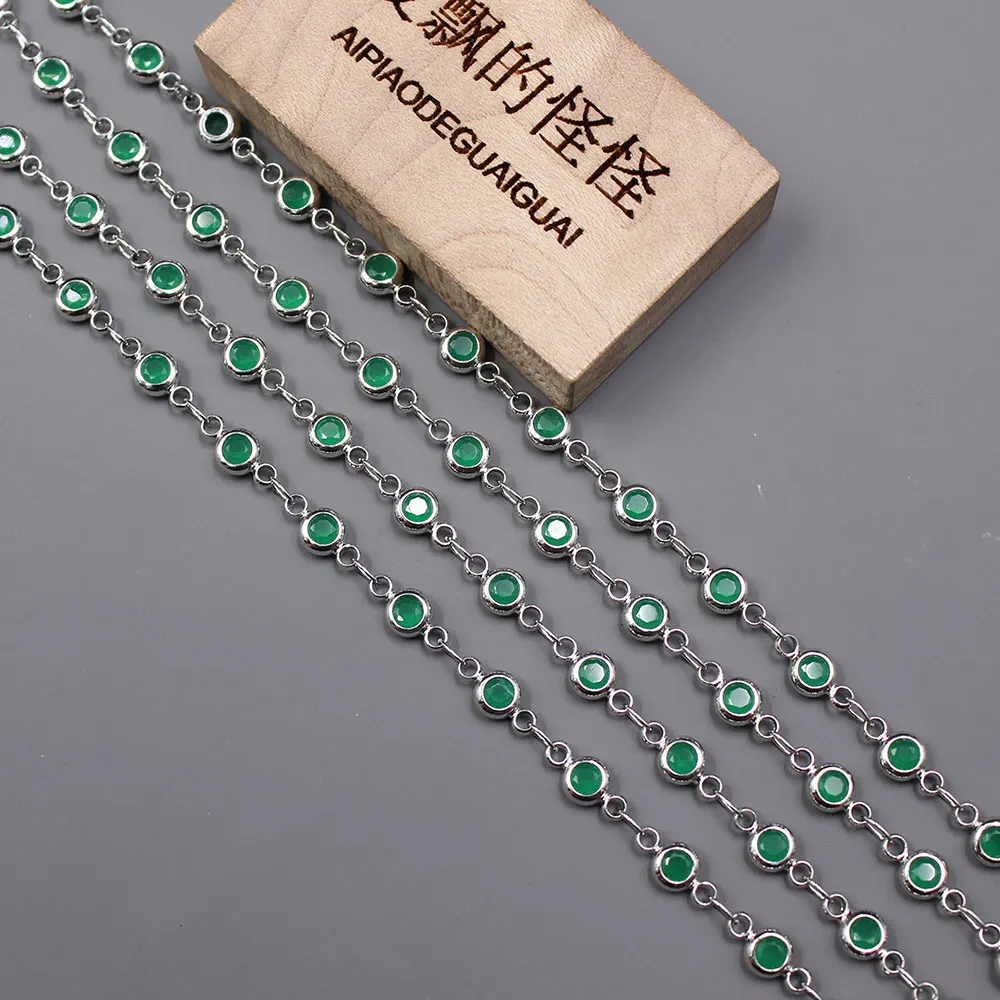 1 Meter Bezel Set 4mm Green CZ White Gold Plated Copper Fashion Chain Paperclip Neck Chain Pearl Jewelry Making DIY