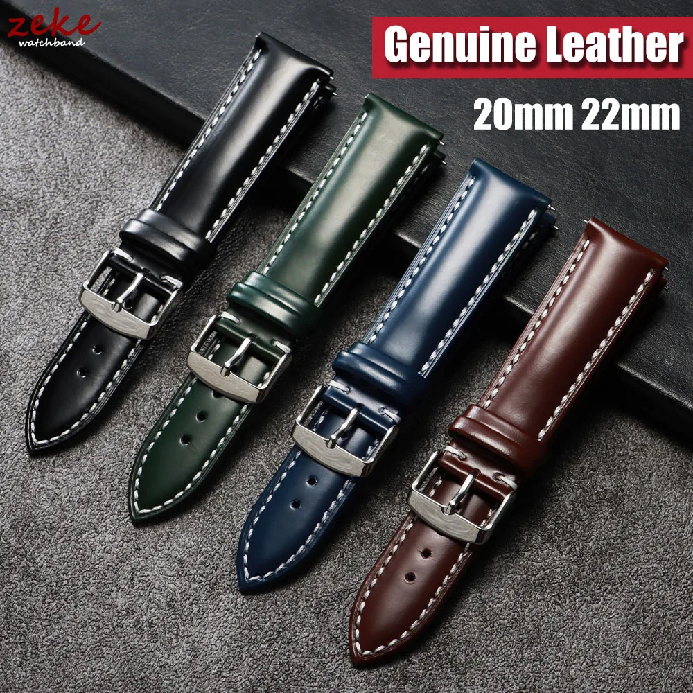 20mm 22mm Universal Oiled Leather Watch Band Quick Release Bracelets Brown Black Genuine Leather Strap for Samsung Watch 7/6/5/4