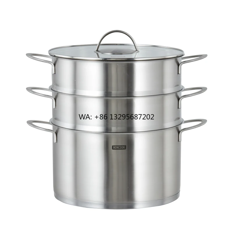 

High Quality 304 Stainless Steel 3 Layer Cooking Food Steamer Pot Induction with Glass Lid