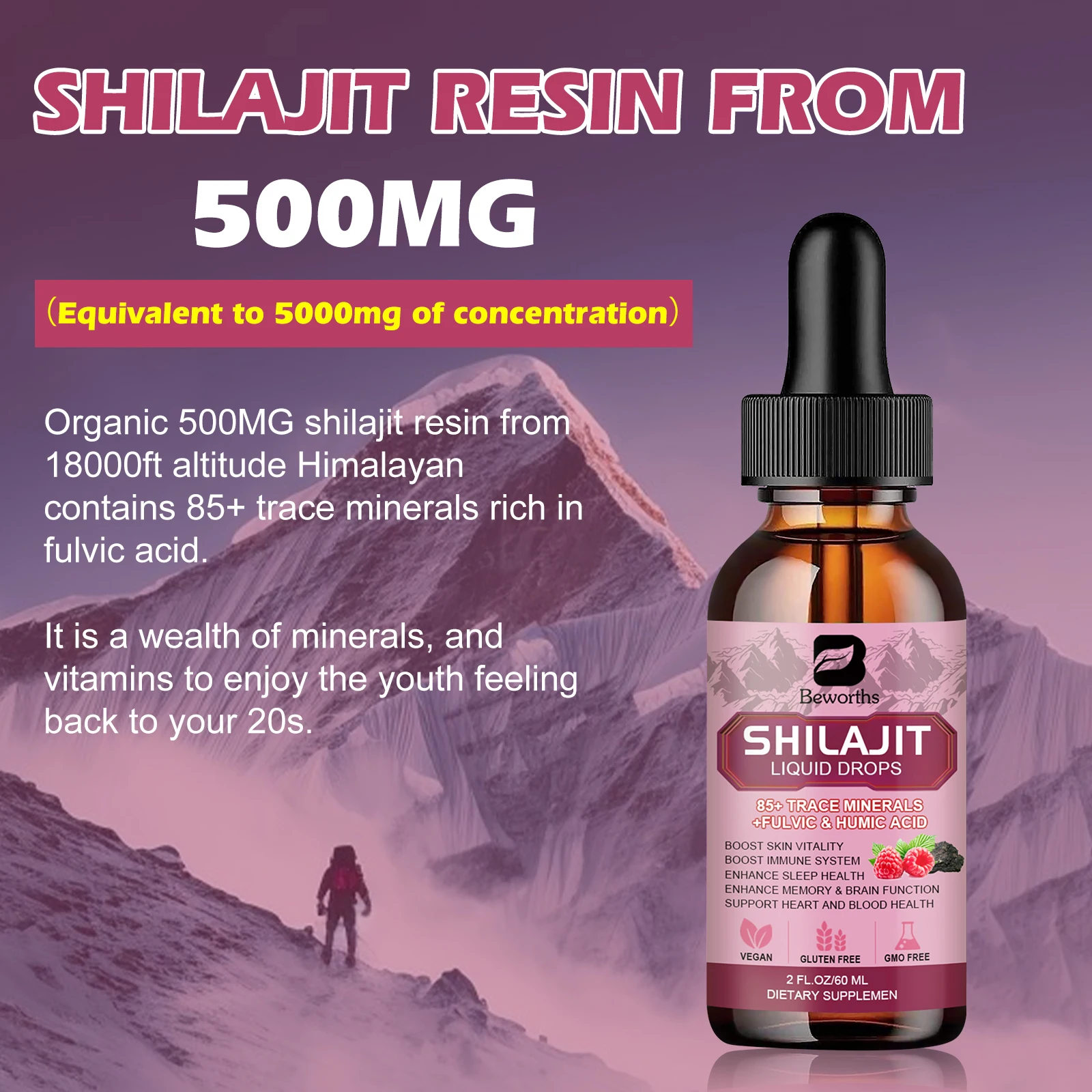 BBEEAAUU Shilajits Original Shilajit Resin with 85+Trace Minerals & Fulvic Acid for Immunity, Memory,Cognitive Abilities Health