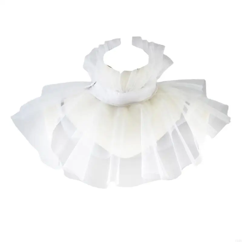 49ME Nữ Victoria Lưới Xù Lông Giả Cổ Áo Đứng Lớp Voan Nút Cổ Xù Chú Hề Choker Khăn Choàng Bọc Trang Phục Hóa Trang