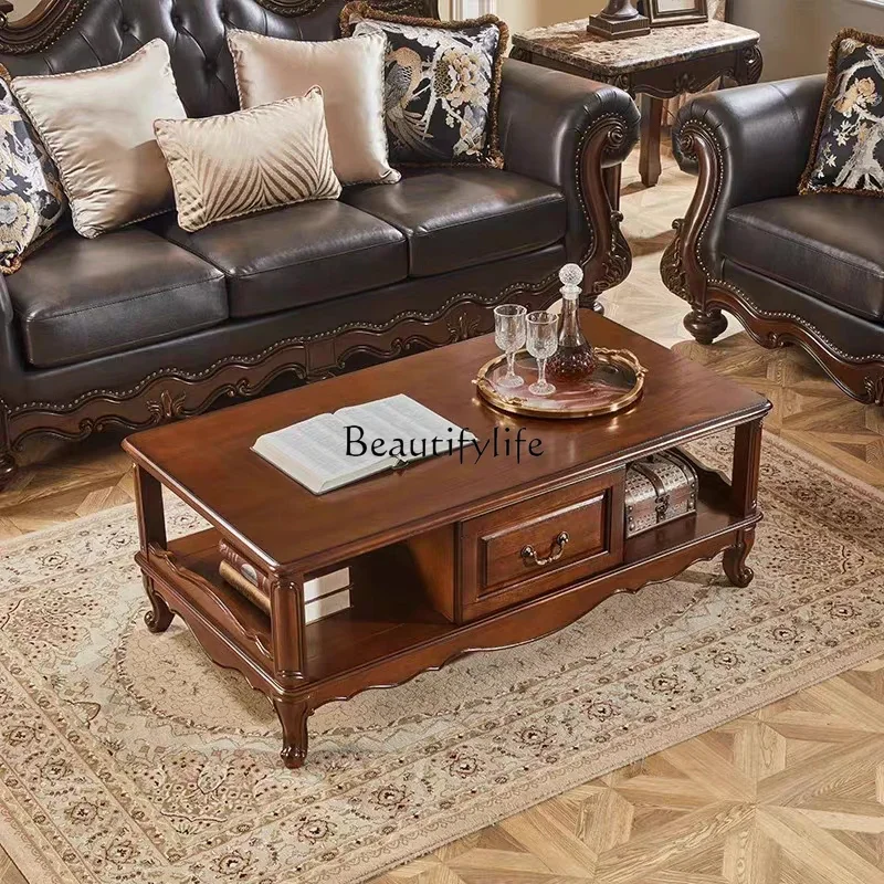 09 النمط الأمريكي طاولة القهوة الخشبية الصلبة خزانة التلفزيون النمط الأوروبي الرجعية غرفة المعيشة الشاي الصغيرة #2