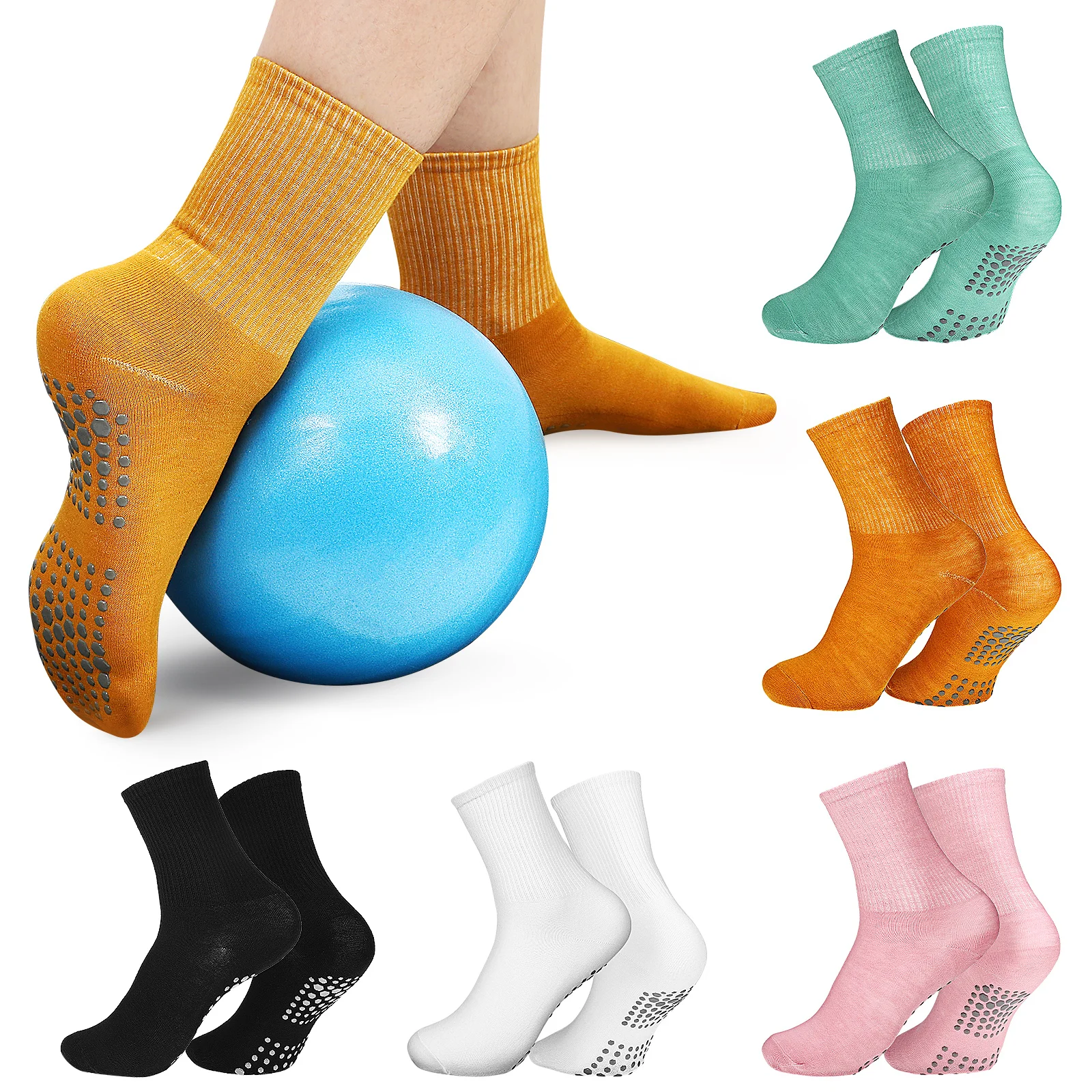 

5 Pairs Non-slip Yoga Black White Mint Beige Yellow High Ankle Fitness Sports Socks Women Men Elastic Grips Moisture