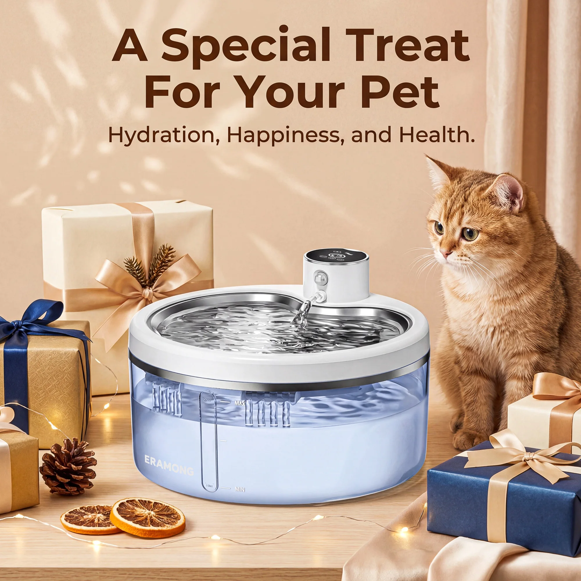 

2.5L Wireless Pet Water Fountain Transparent Stainless Steel Auto Circulating Dispenser Smart Sensor 4000mAh Battery for Cats