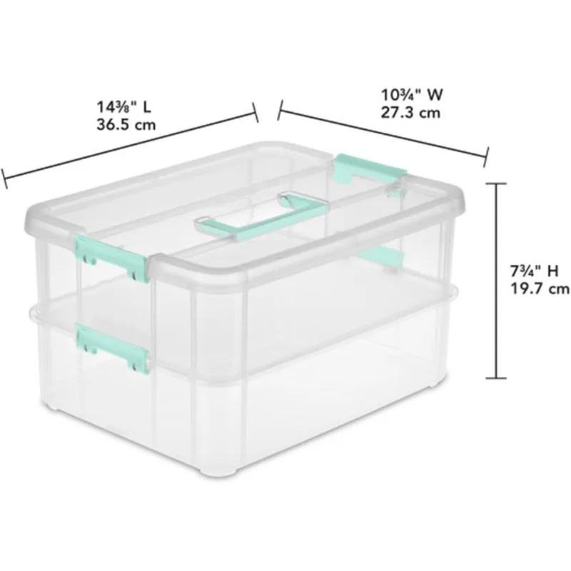 4 Pack Stackable Storage Bins, 2 Layers, Latching Lids, Stack and Carry, Clear