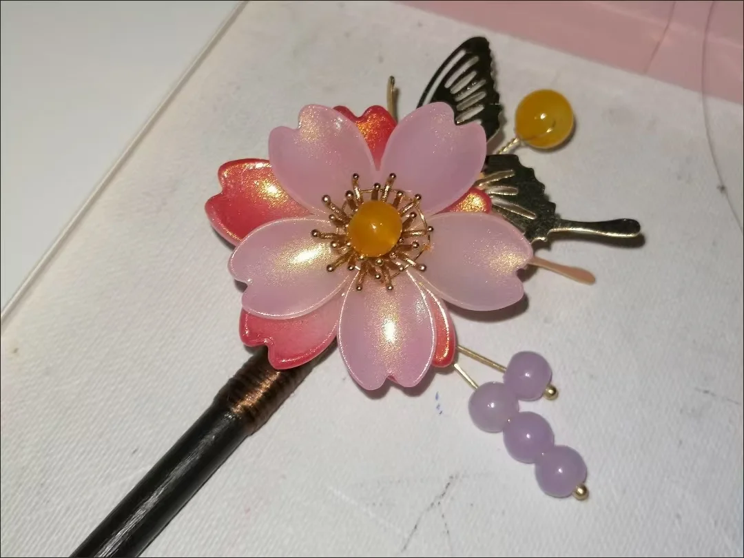 Anime Kamisama Kiss Momozono Nanami Pink Kanzashi Hairpin Cosplay Handmade for Kimono Halloween Christmas Party Hair Stick Gift