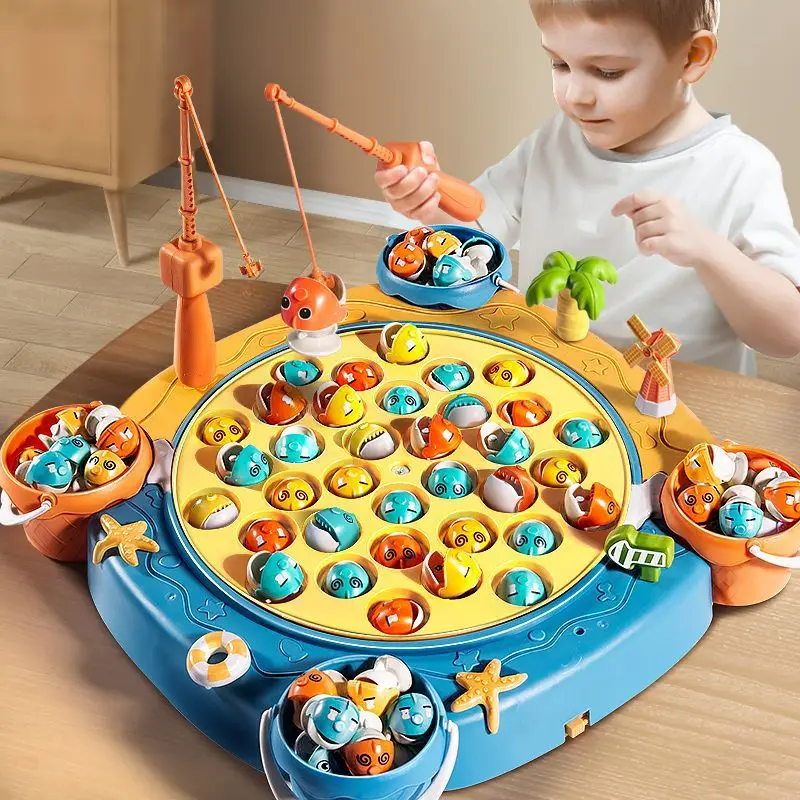 Montessori Magnetic Fishing Game Marine Life Cognition Color Number Music Toys for Children Montessori Educational Parent-child