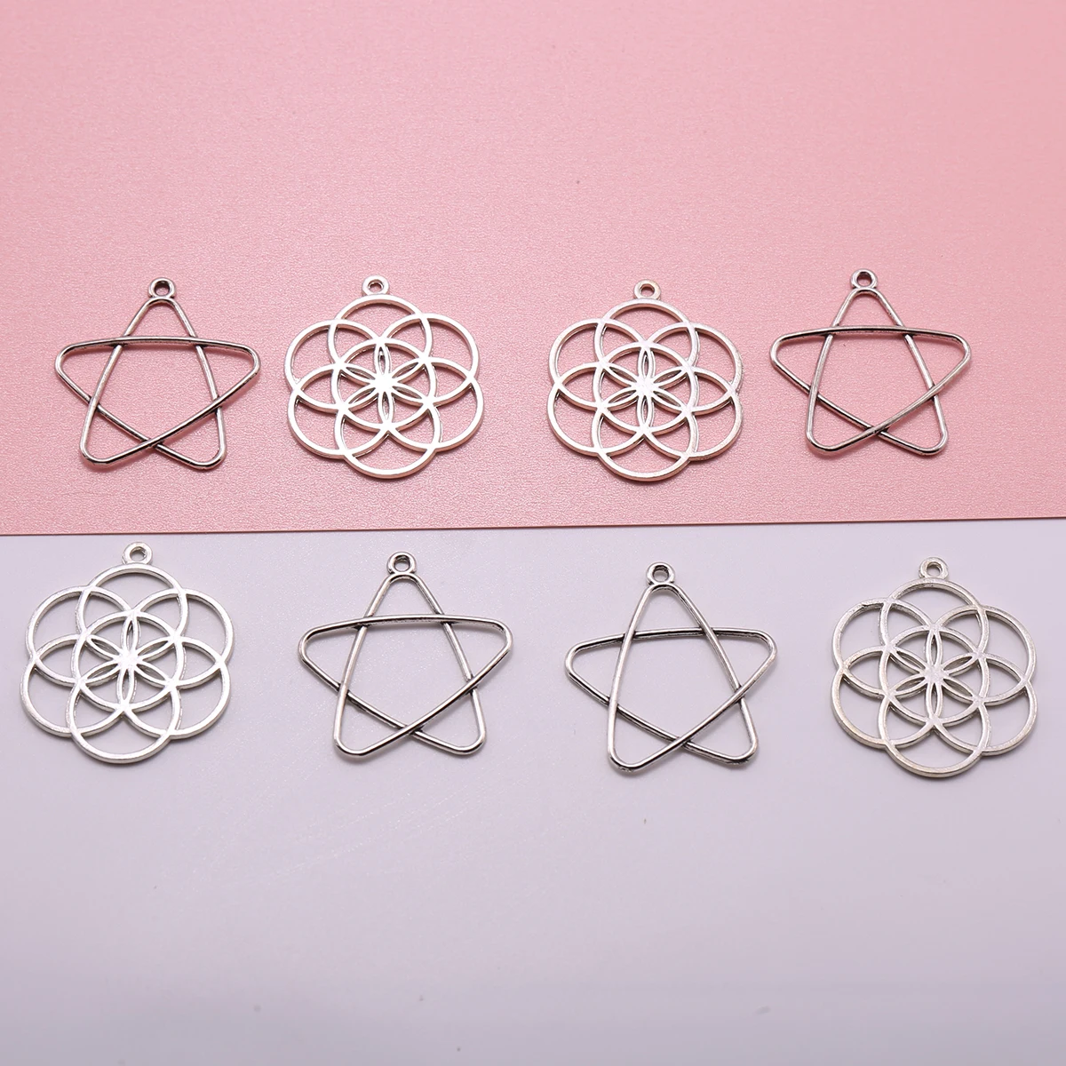 10-Piece Set of Hollow Geometric DIY Handmade Pendants, Six-Pointed Star and Flower of Life Mixed Pendants, Suitable for DIY Bracelets, Necklaces, Earrings, and Hanging Ornaments, Handmade Beaded Decoration Accessories