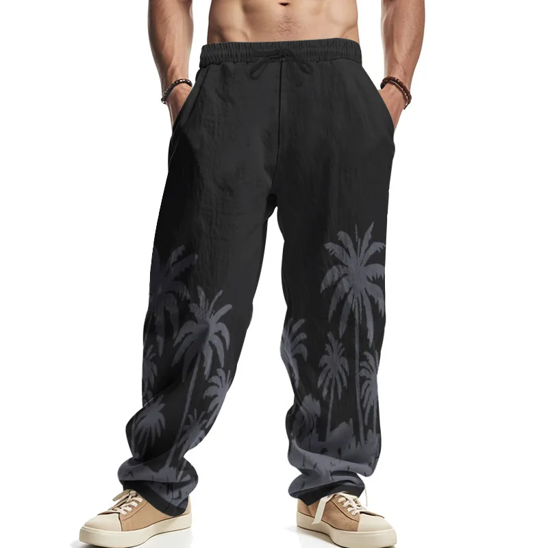 

Men's Four-season Loose and Breathable Hawaiian Printed Cotton and Linen Casual Sports Trousers
