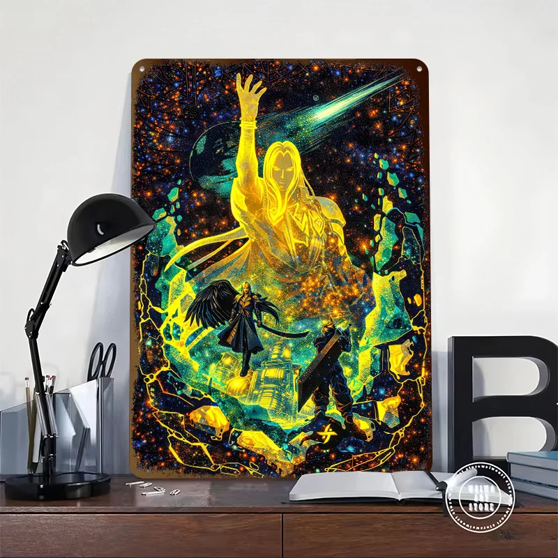 Fantasy VII Meteor Scene Tin Poster Customized Wall Art Retro Vintage Metal Signs for Fans Room Home Decorations Desk Decor Sign