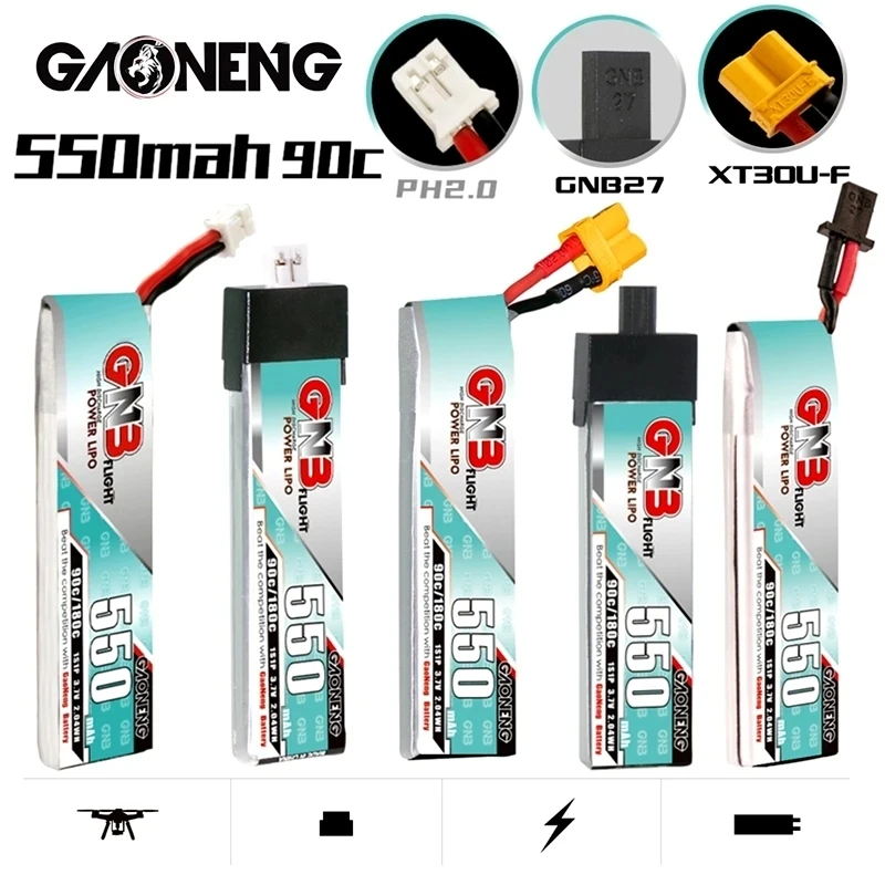 GNB 1s 3.7v 550mAh 90c/180c Lipo Battery For RC Helicopter Quadcopter FPV Racing Drone Spare Parts 3.7v Rechargeable Battery