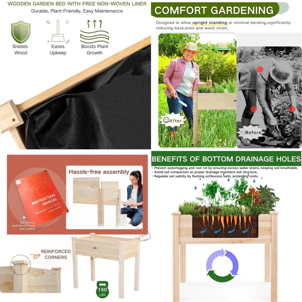 

Приподнятая деревянная грядка на ножках, усиленный ящик для растений для использования на улице, 34x18x30 дюймов, грузоподъемность 150 фунтов - натуральный цвет