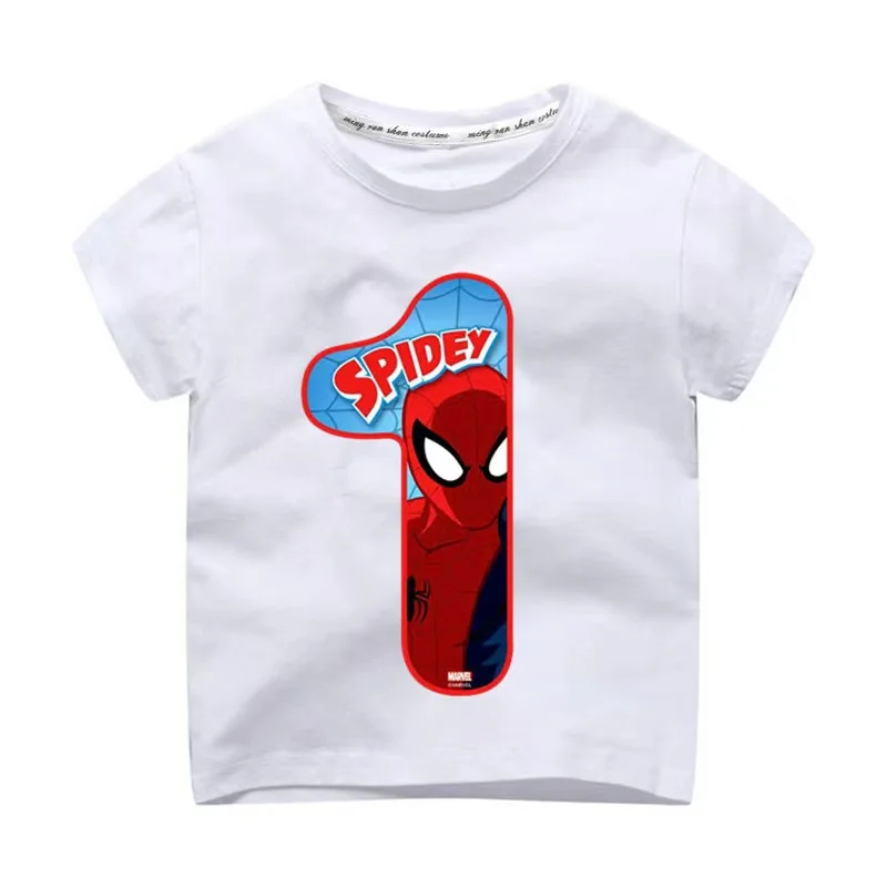 Children T-Shirt Girl Boy  Spider  Birthday number  Kawaii Cartoons Clothes Kid Tee Shirts Little Baby Casual Fashion Top