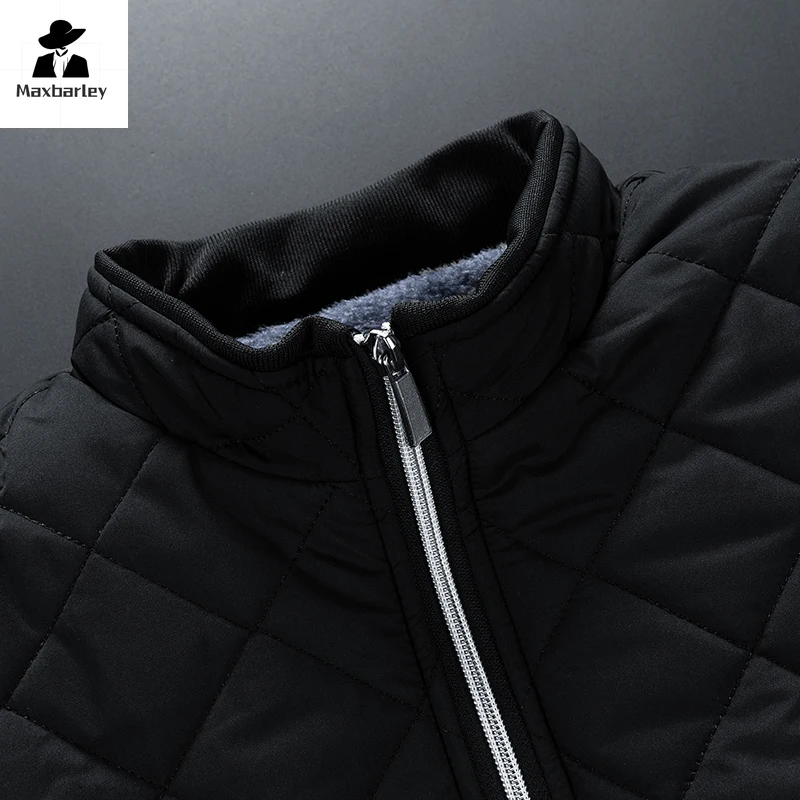 2024 Winter Cold-proof Jacket Men\'s Casual fleece-lined Thickened Zipper Quilted Padded Coat Men\'s Business Commuting Warm Parka