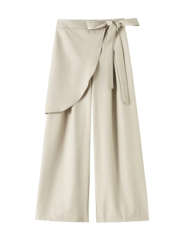 Bla Suit Pantaloni a gamba larga Pantaloni casual da donna Vita alta Taglio dritto Coreano Sle Fibra di poliestere Asimmetrico Autunno Nuovo A...