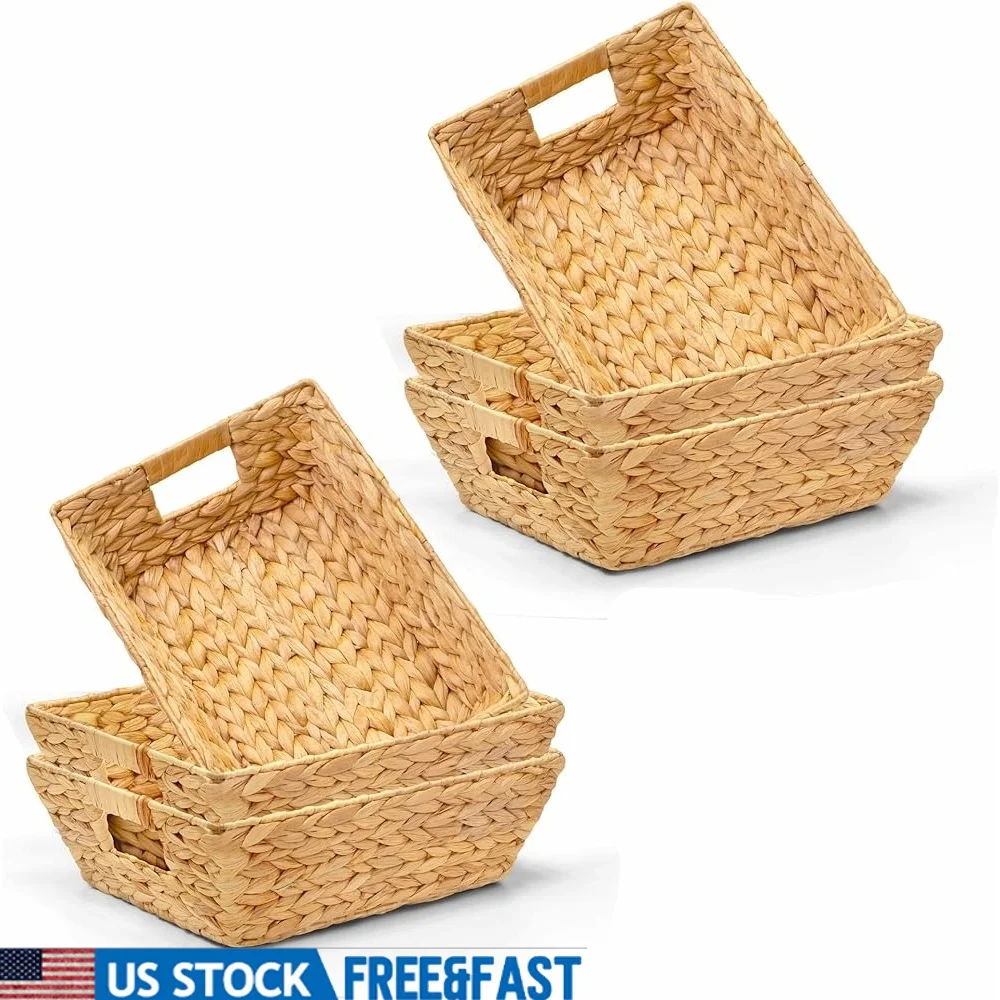 

6 Pack Wicker Storage Baskets with Handles Snacks Organizing Home Office Handcrafted Natural Water Hyacinth Baskets