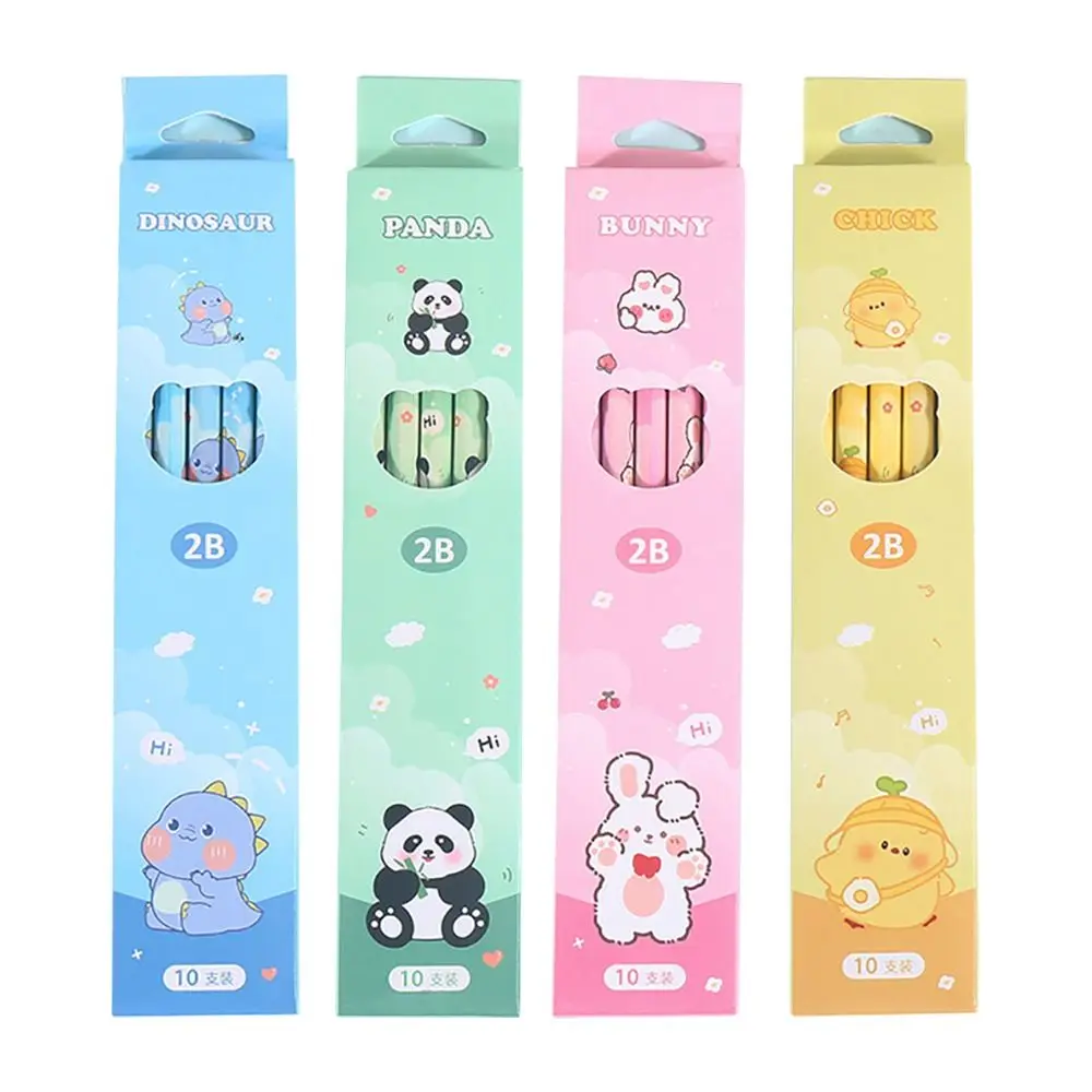 10Pcs Durable With Rubber Head 2B Pencil Smooth Writing Cartoon Writing Pencil Stationery Painting Pencil Office