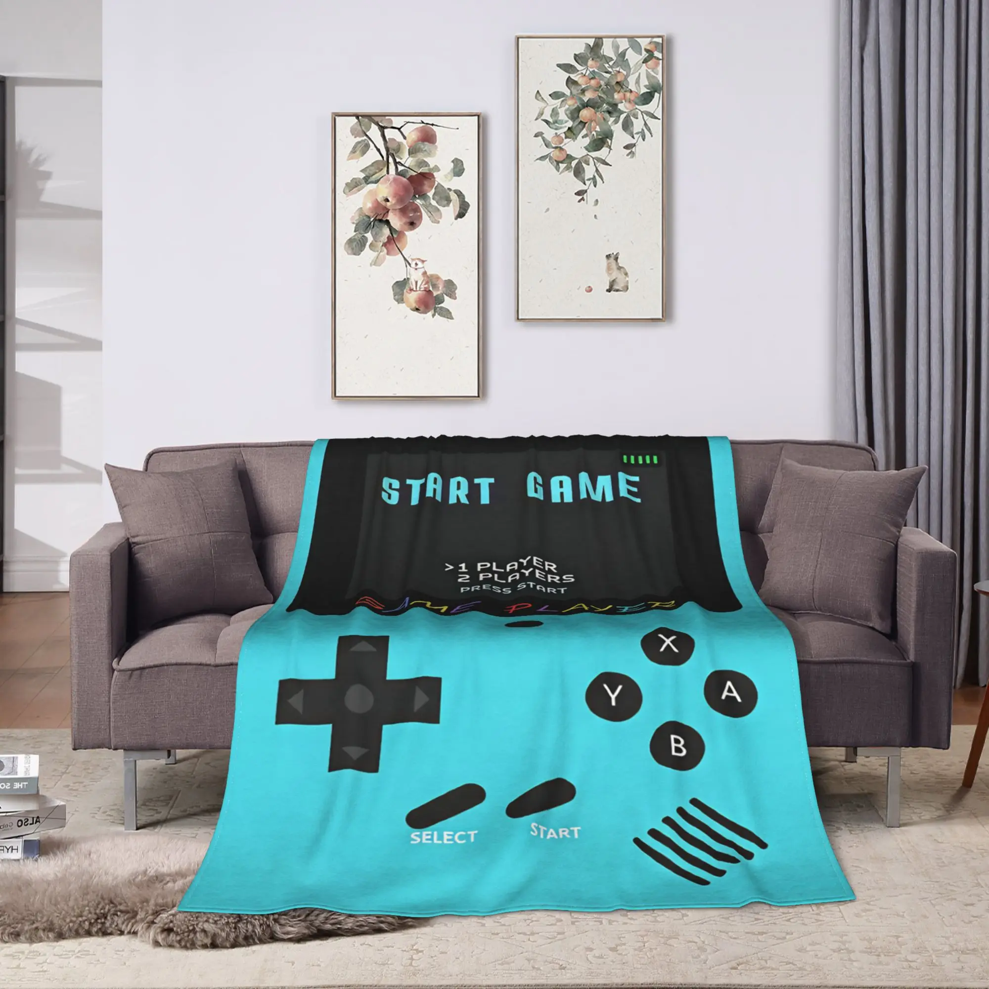 Soft Blanket Girls Boys Decorative Games Console Throw Blanket 2D Flat Cartoon Flannel Bedspread For Couch Chair Sofa Bed Cover