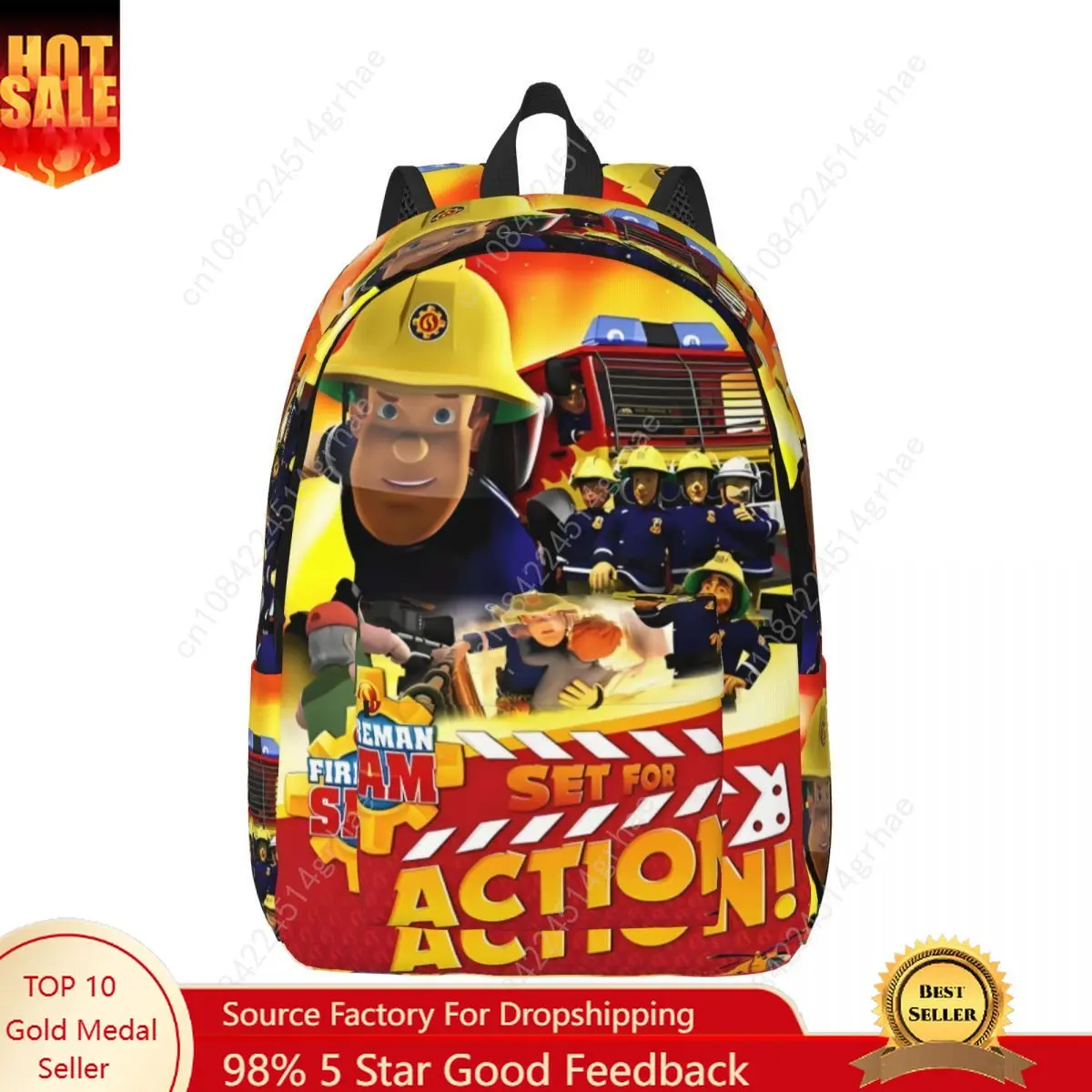 Fireman Sam Backpack for Men Women Teenage Student Hiking Travel Daypack Laptop Computer Canvas Bags Gift