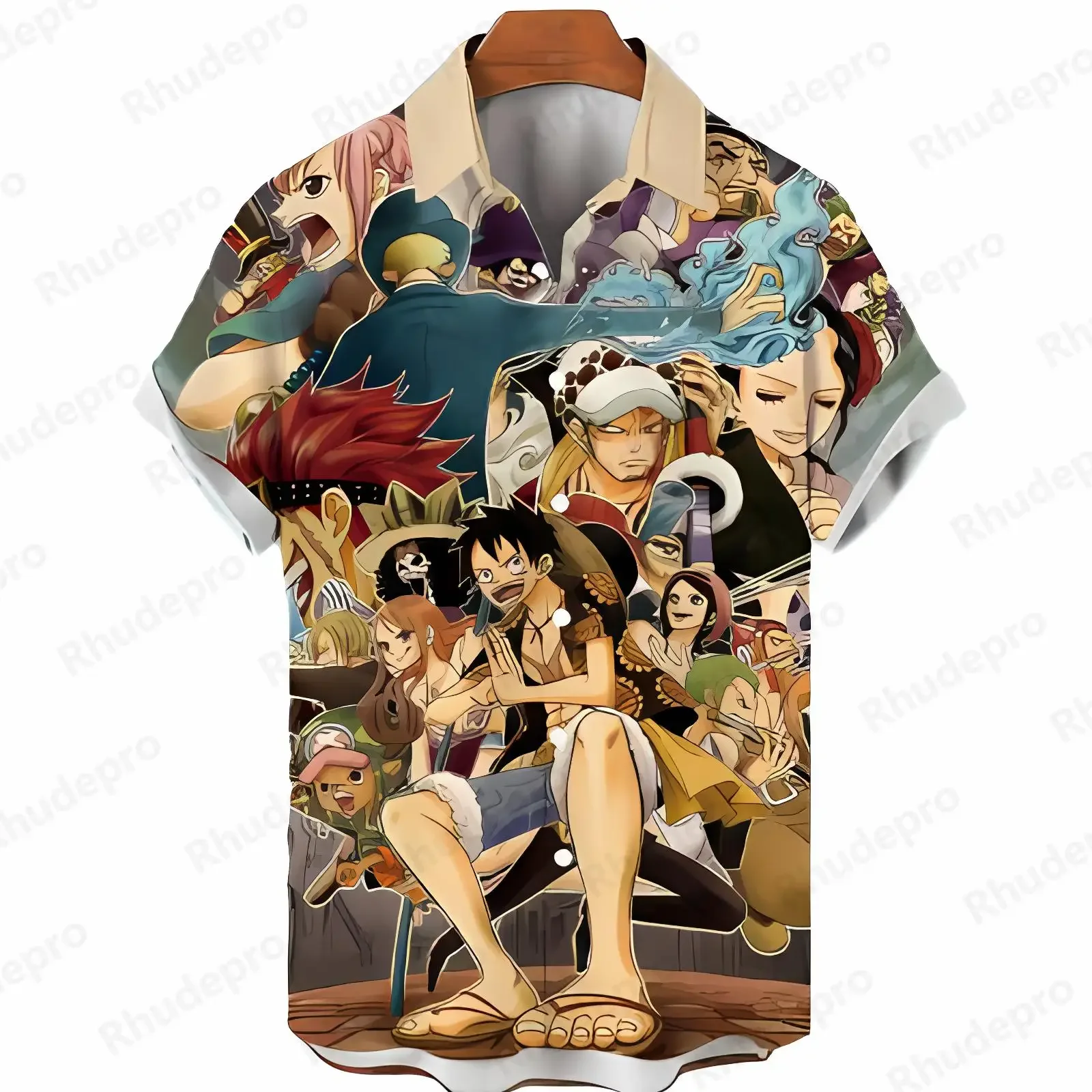 Summer Men's Fashion Hawaiian Shirt One Piece Anime Graphic Anime Kids Short Sleeve Casual Button Down Tropical Holiday Tops
