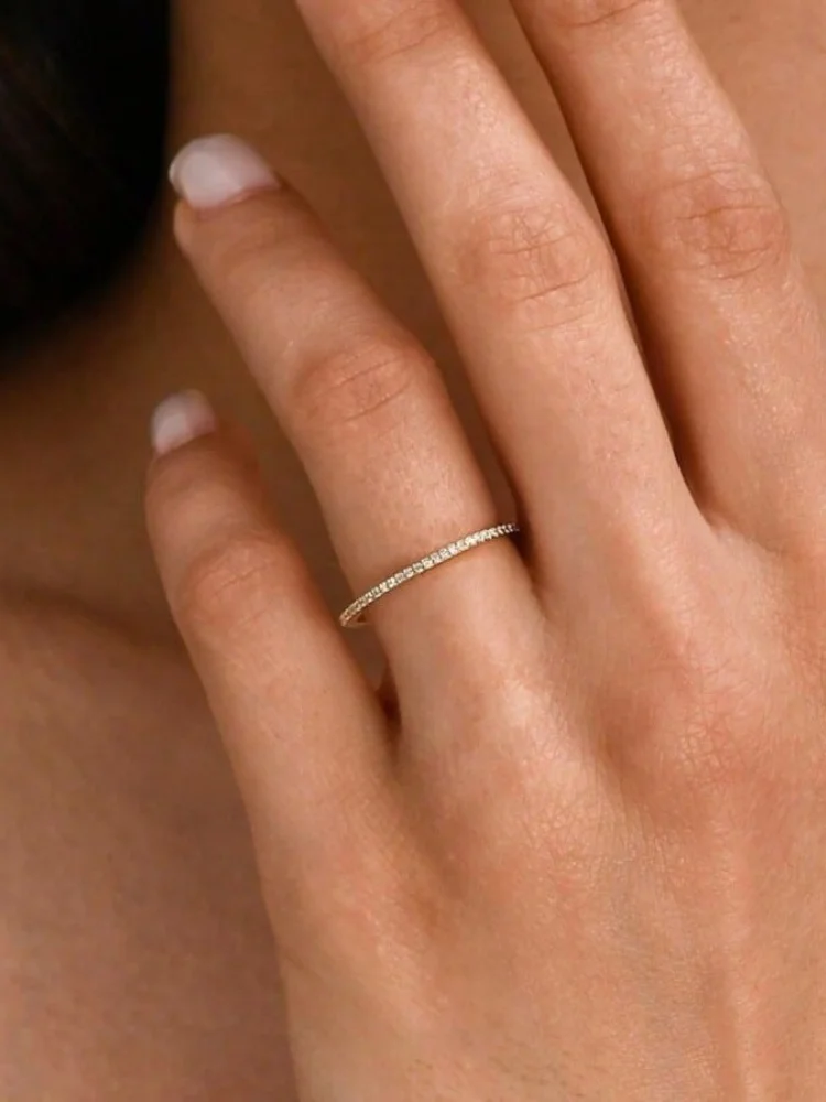 925 فضة 1.4 مللي متر 1.6 مللي متر 1.8 مللي متر كامل الزركون خاتم عصري للنساء المشاركة الزفاف الفاخرة عالية الجودة غرامة مجوهرات #5