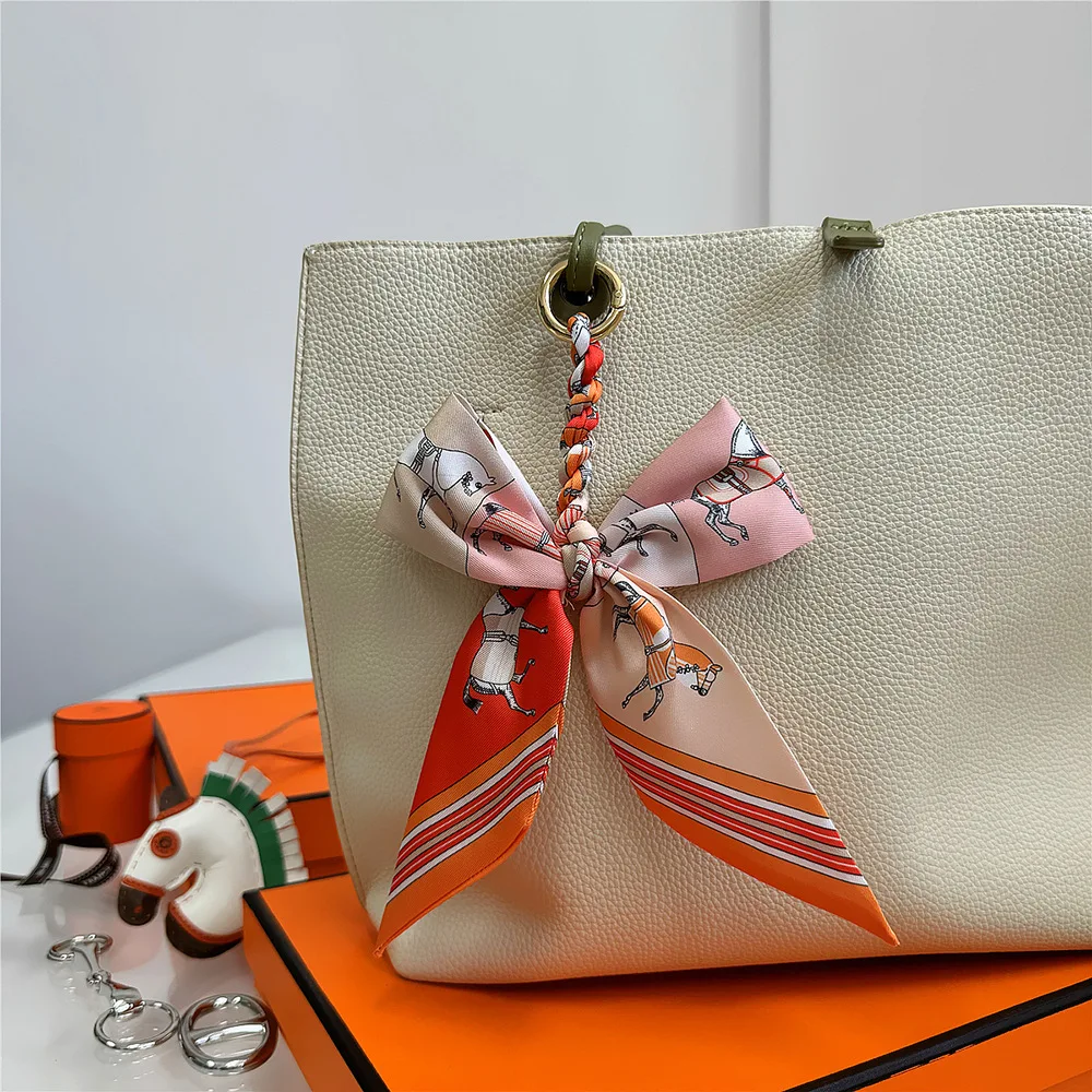 Women's Ribbon DIY Bow Fashion Weaving Silk Scarf Keychain Pendant Keyring Charm Bag Car Keychain Keychain Bag Accessories