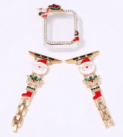 

Оптовая продажа, рождественский металлический браслет с бриллиантами, ремешок для ПК, бронированный чехол для Apple Watch S10/9/8/7/6/ultra2, аксессуары для умных часов