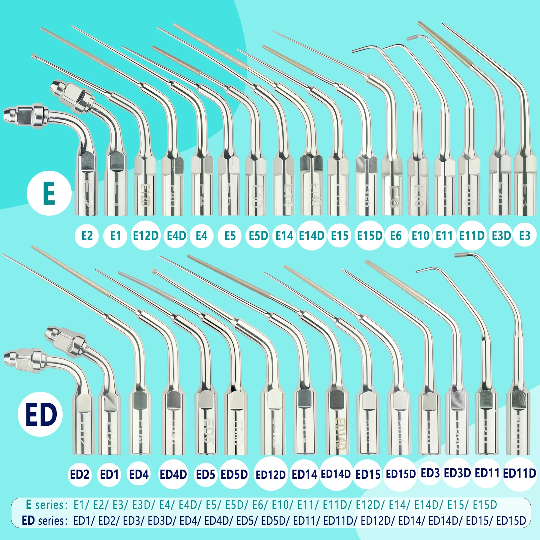 

Dental Ultrasonic Scaler Tips E ED Etc Various Models Fit EMS Woodpecker SATELEC DTE NSK Ultrasonic Handpiece Accessories Tools